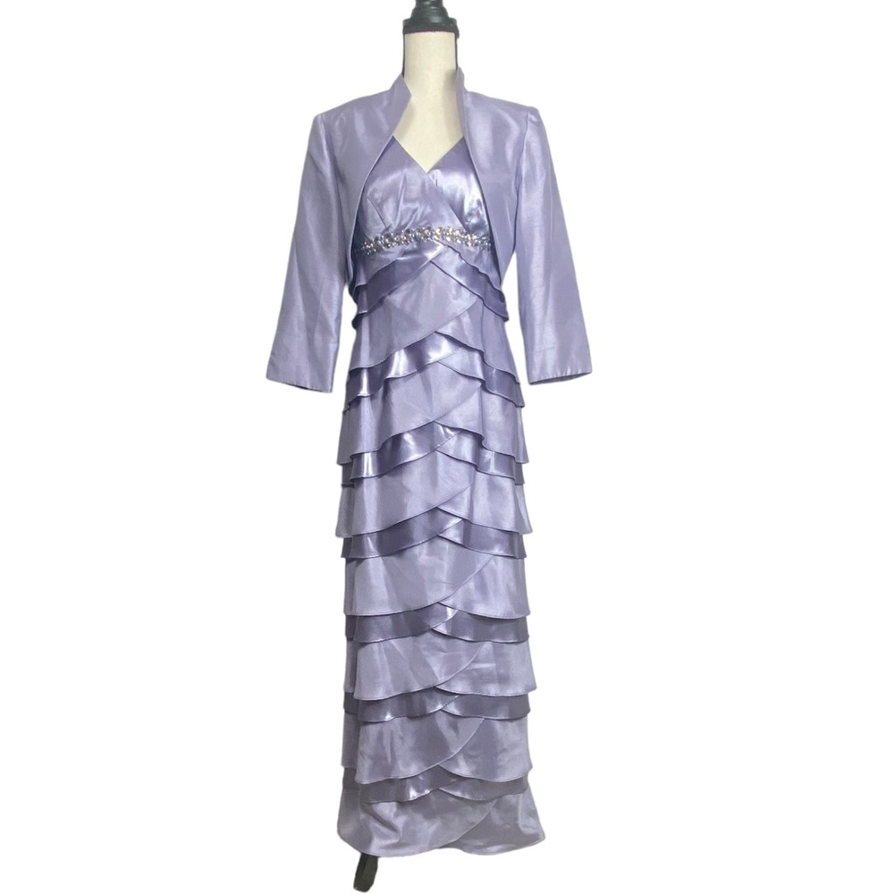 Jessica Howard Purple 2pc piece elegant evening ensemble jacket/dress